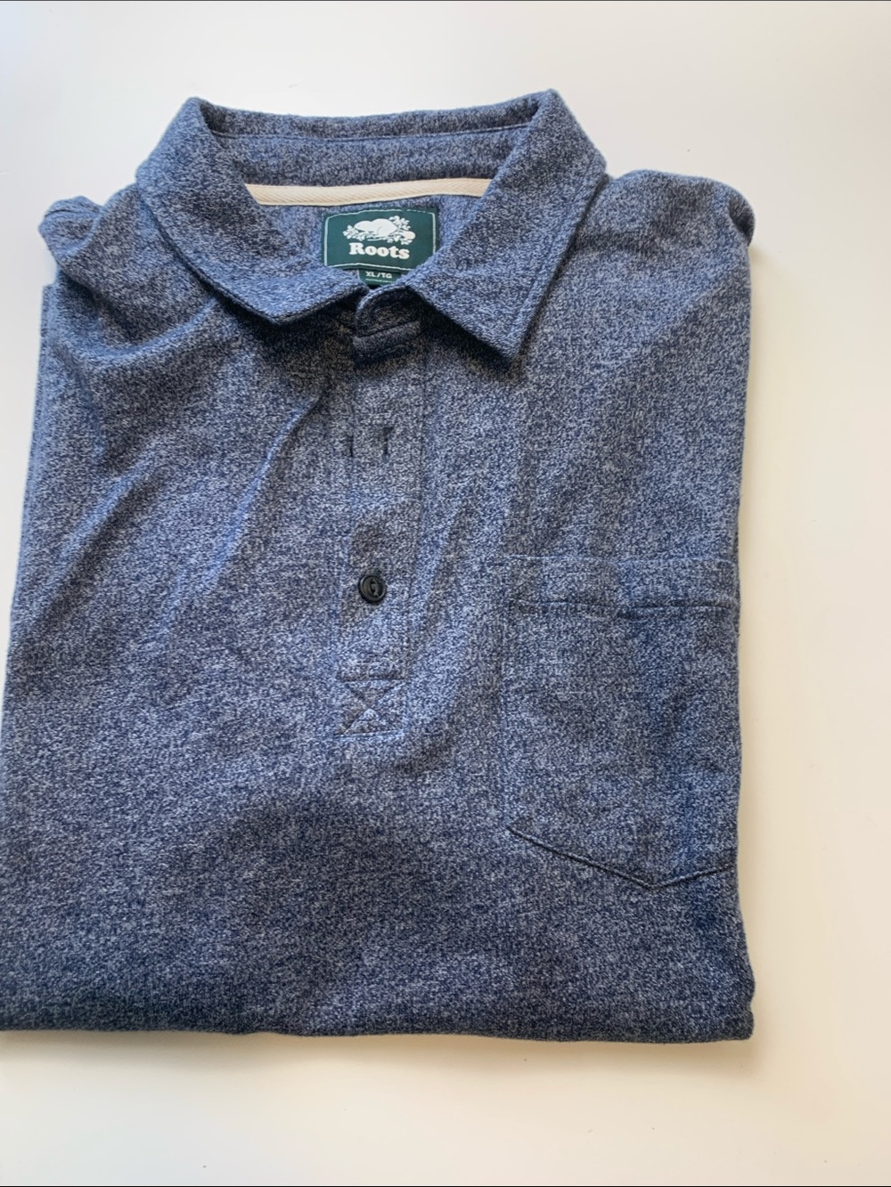 Roots NWOT Mens Blue Polo Shirt, Soft Poly Cotton Blend